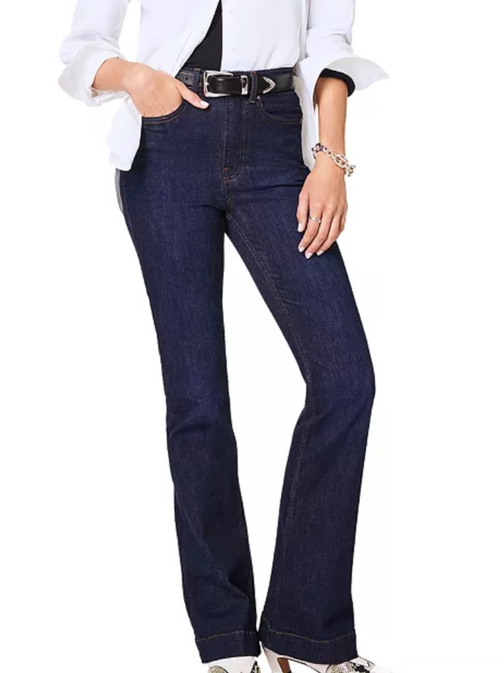 Spanx Redefine High Rise Flare Jeans in Dark Indigo Size Large